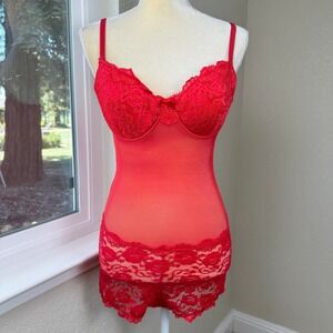 Red Lace Bodysuit Teddy Lingerie XL C Cup Romper‎ Snap Crotch Intimate Romantic